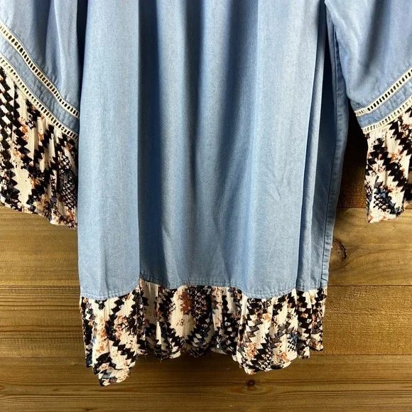 Ali Miles Womens Shirt 3/4 Sleeve Chambray Western Boho Artsy Tencel Size 1X - Picture 3 of 8